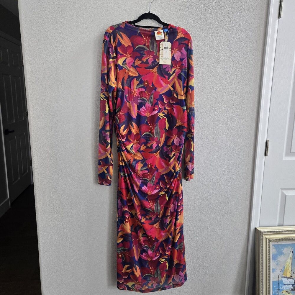 Farm Rio Anthropologie Super Stretchy Lined NWT Bright FloralLong Dress Size XL - Picture 4 of 16